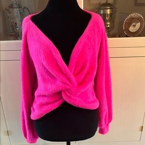 Hot Pink Twist-Front Sweater